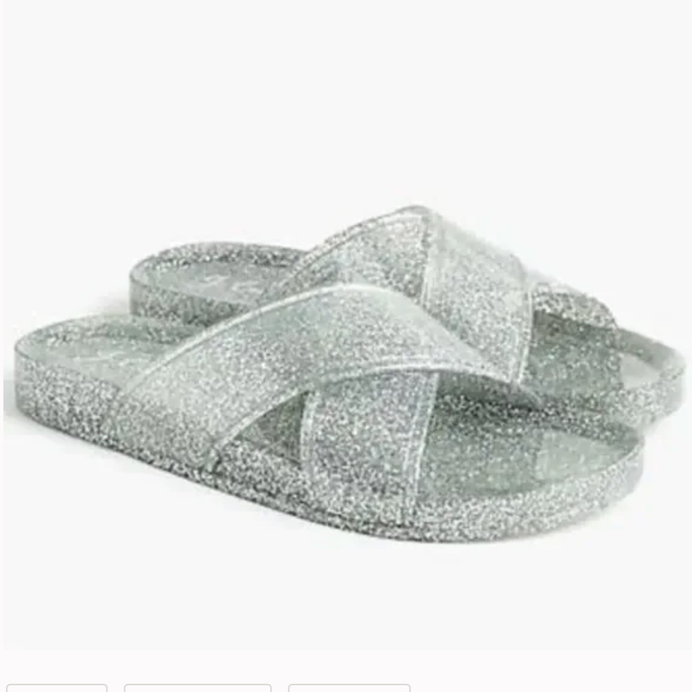 J.Crew Criss Cross Sandals Slides in Silver Glitter Sz 10 - NWT!